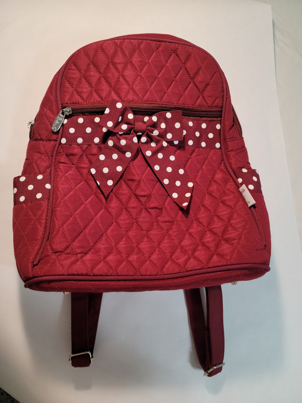 Girls Quilted Red Polka Dot Bow Backpack